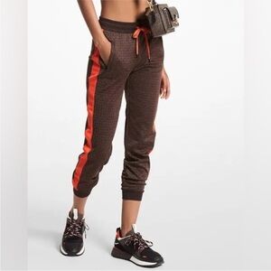 Michael Kors Chocolate Brown MK Logo Joggers with Orange Details size Small